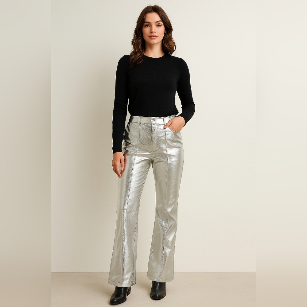 NWT Silver Metallic Leather Pants